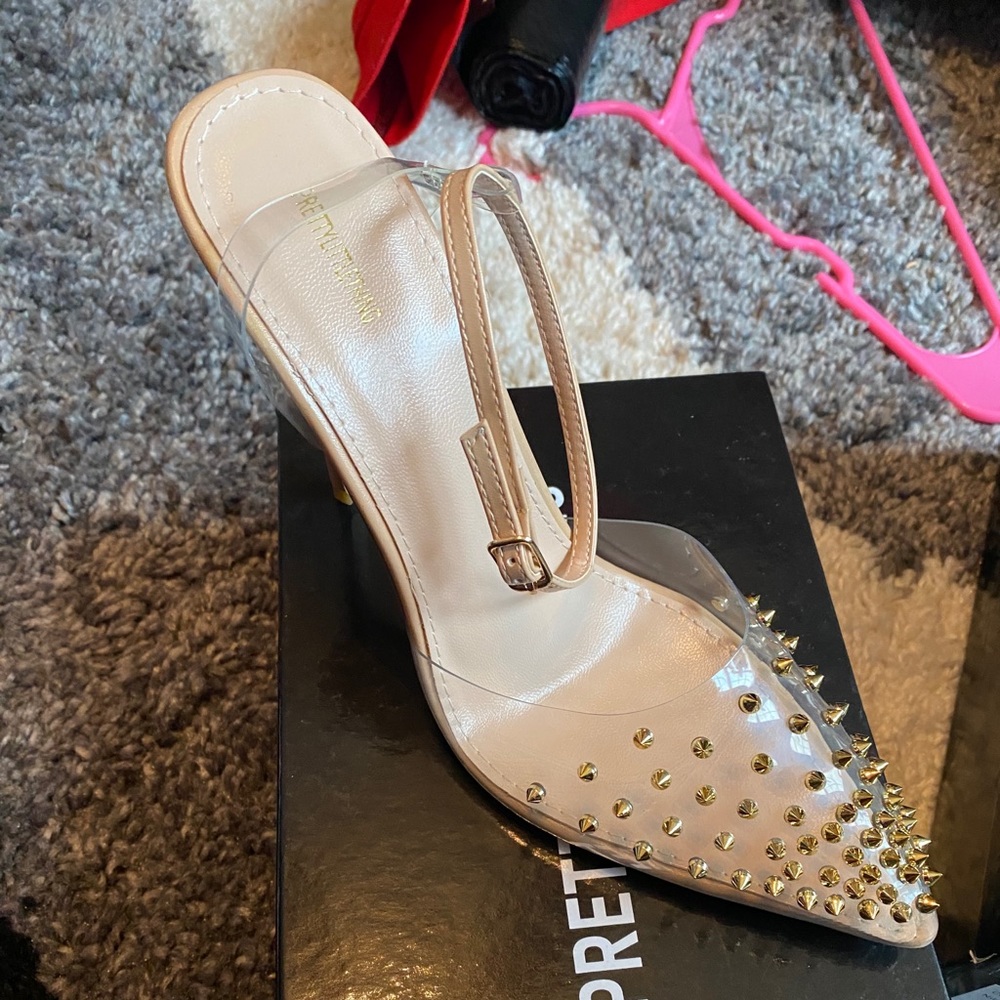 Clear Studded Heels Runs 1/2 small.